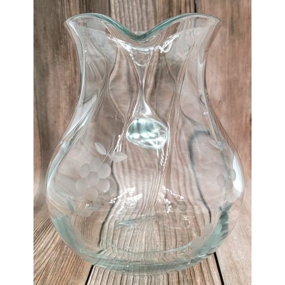 Princess House Heritage Clear Glass Pitcher Etched Grapes 2 Qt Water Juice USA - Picture 7 of 16